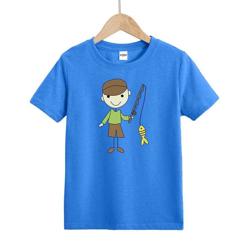 Boy fishing Kid's T-Shirts