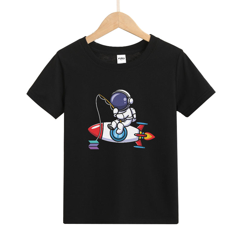 Astronaut Fishing on Rocket Kid's T-Shirts