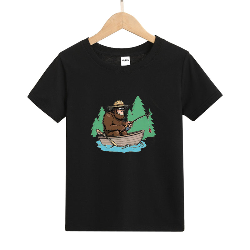 Bigfoot Fishing on The Boat Kid's T-Shirts