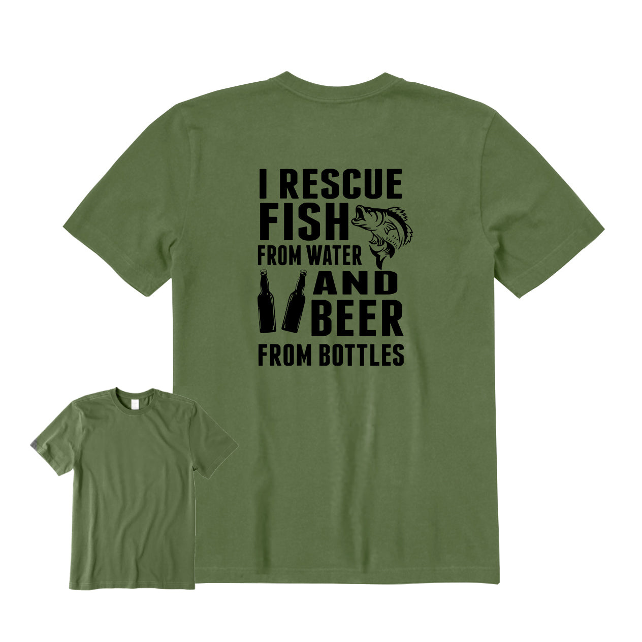 I RESCUE FISH FROM WATER AND BEER FROM BOTTLES Back Graphic T-Shirt