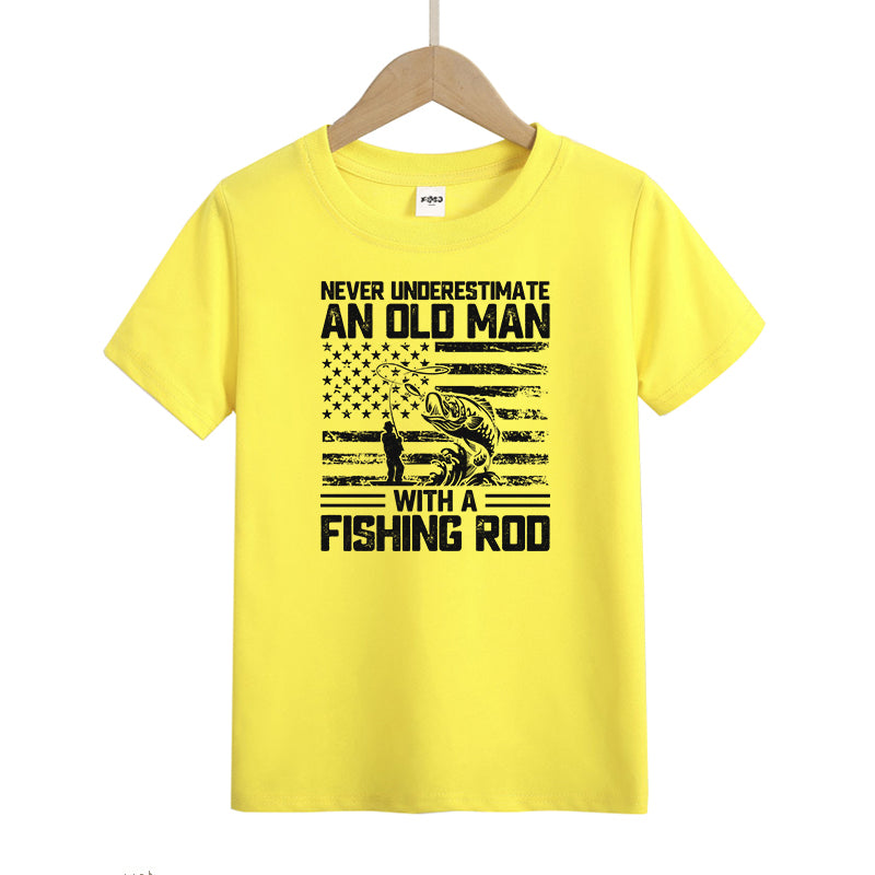 Never Underestimate An Old Man with A Fishing Rod Kids T-Shirt