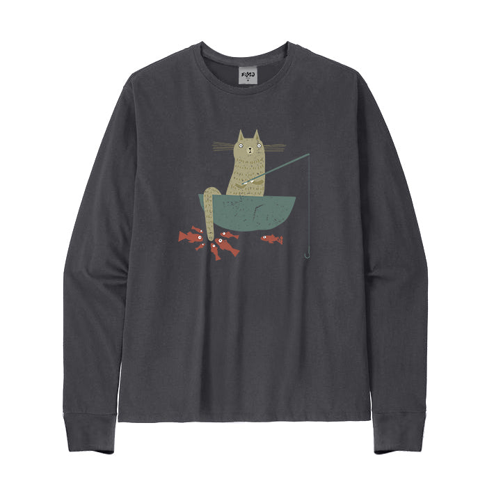 Silly Cat Fishing Long Sleeve T-Shirt