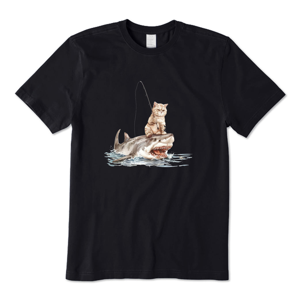 Cat Fishing on Shark T-Shirt