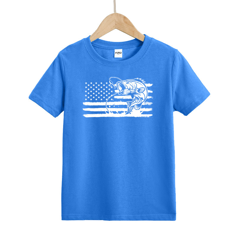 American Flag Fishing Kids T-Shirt