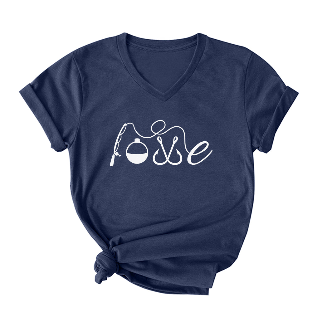 LOVE FISHING V Neck T-Shirt for Women