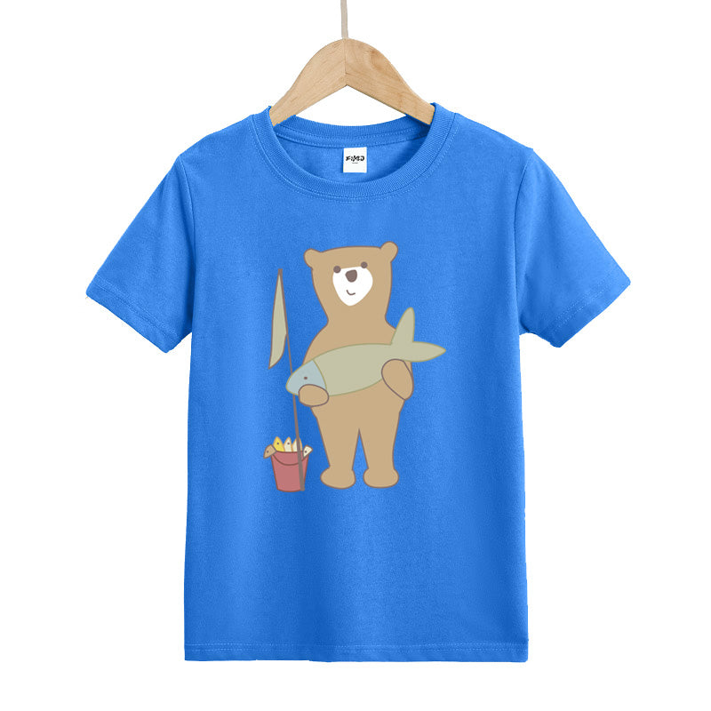 Little Bear Shows Off His Victory Kids T-Shirt