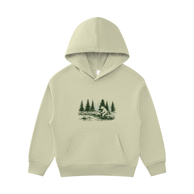 Bear Fishing Scene Kid's Hoodie