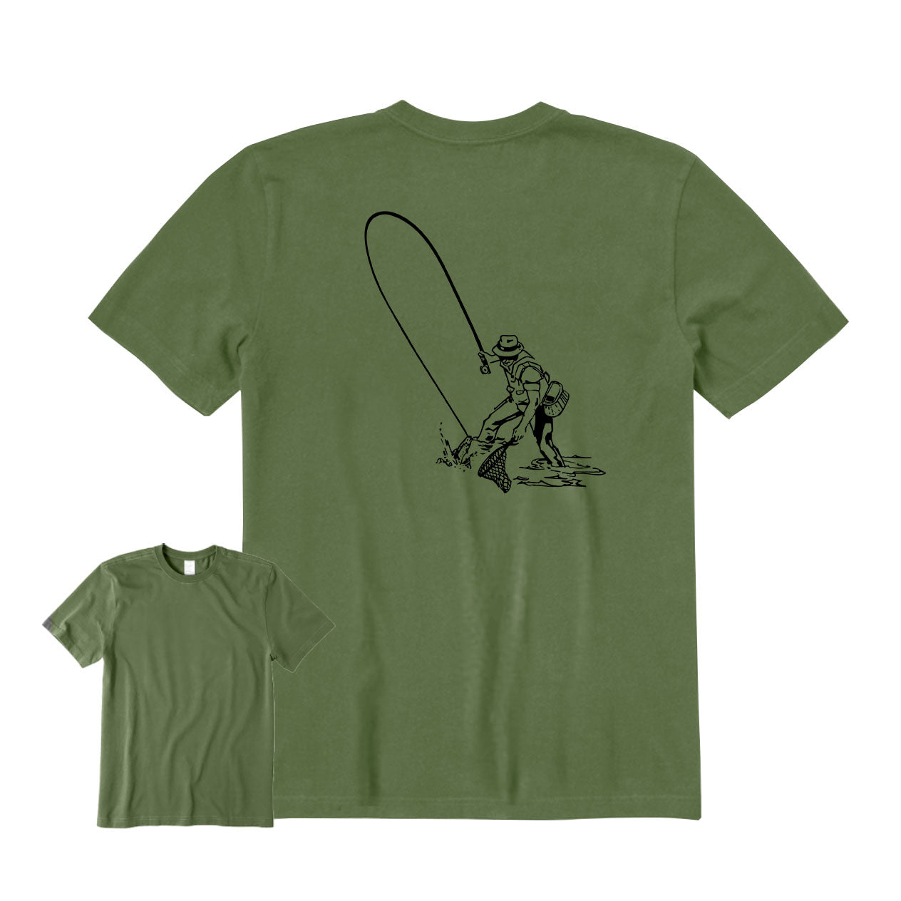 FLY FISHERMAN LANDING TROUT Back Graphic T-Shirt