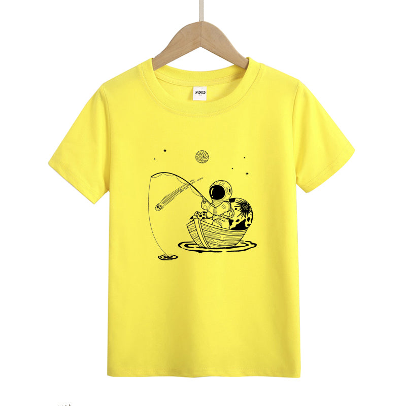 Astronaut Fishing on Boat Kid's T-Shirts