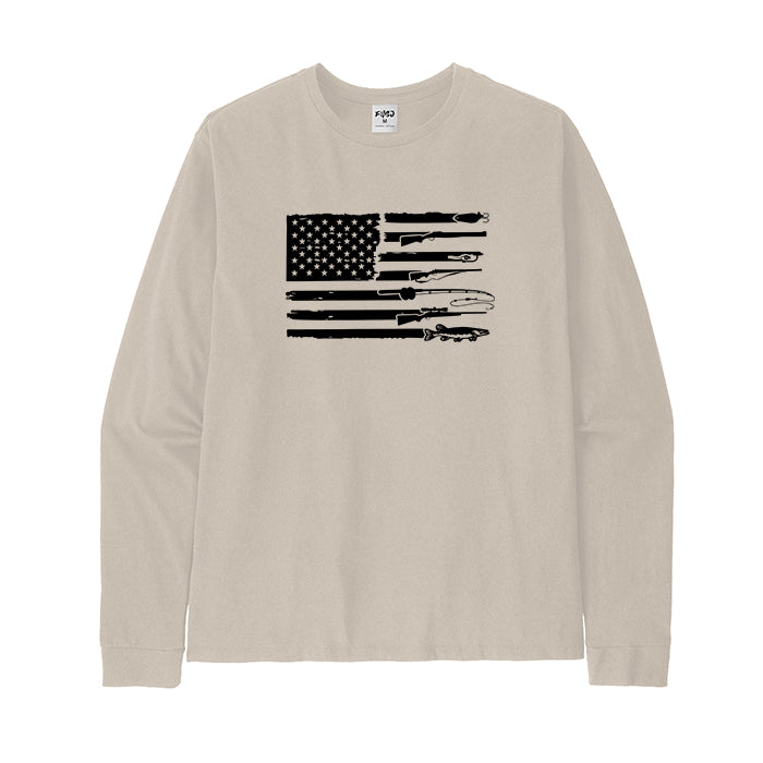 Hunting Fishing and American Flag Long Sleeve T-Shirt