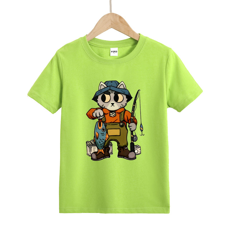 Cat Fishing Kid's T-Shirts