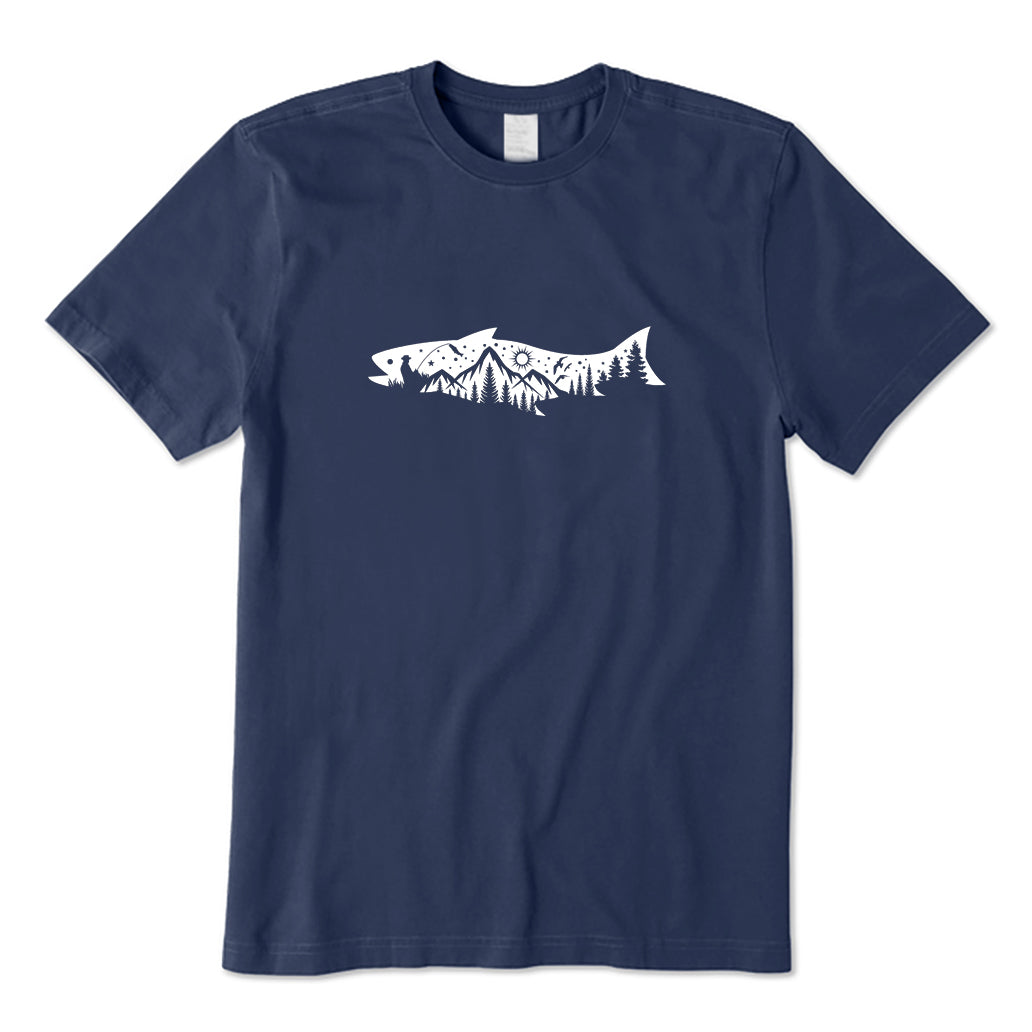 Fishing Mountain And Trees T-Shirt