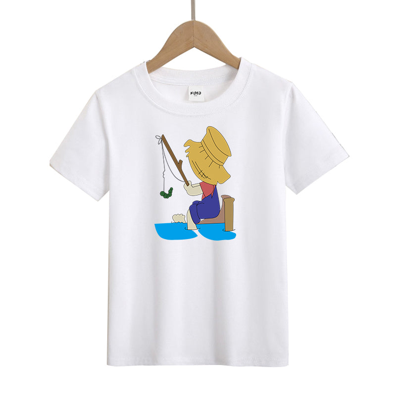 Girl fishing Kid's T-Shirts