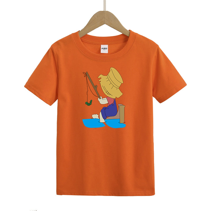 Girl fishing Kid's T-Shirts