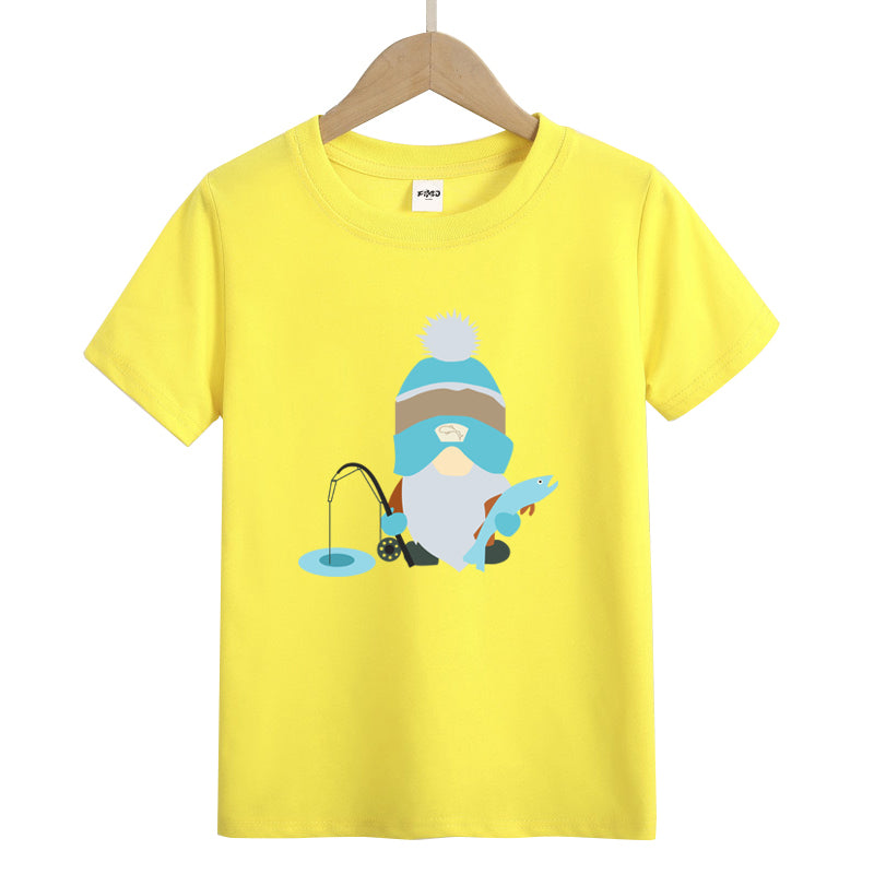 Cartoon Old Man with Beard Fishing Kids T-Shirt