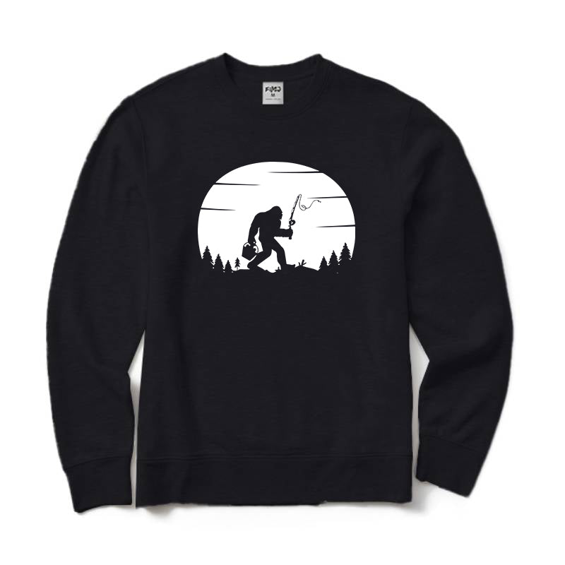 Bigfoot Fishing At Sunset Crewneck Sweatshirt