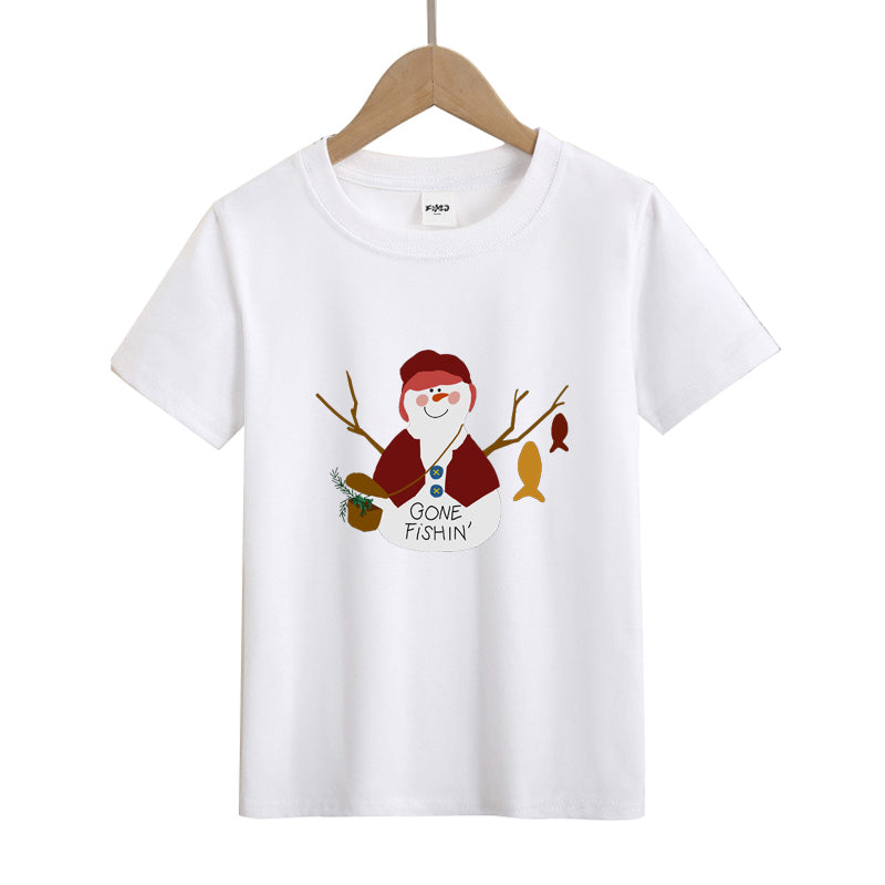 Snowman Gone Fishing Kid's T-Shirts