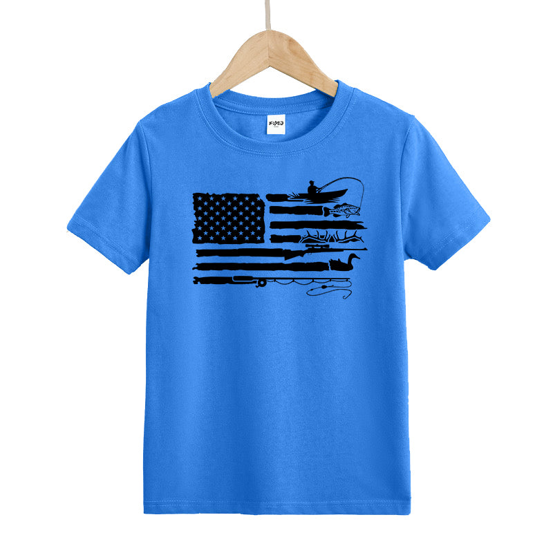 Fishing and Hunting American Flag Kid's T-Shirts