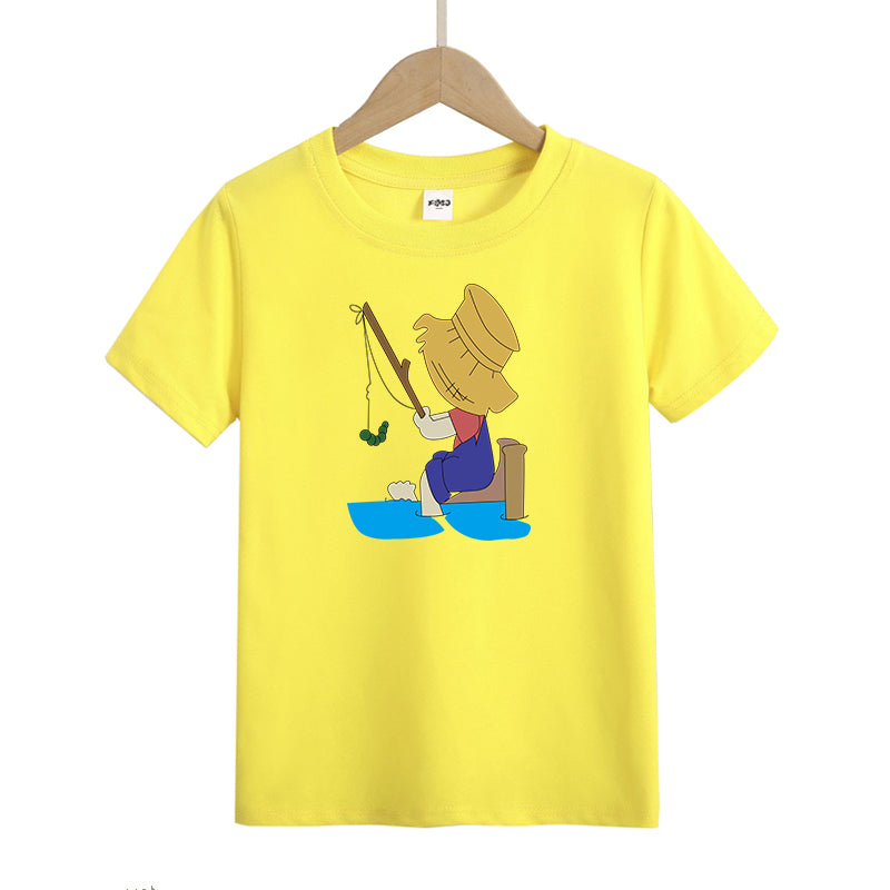 Girl fishing Kid's T-Shirts