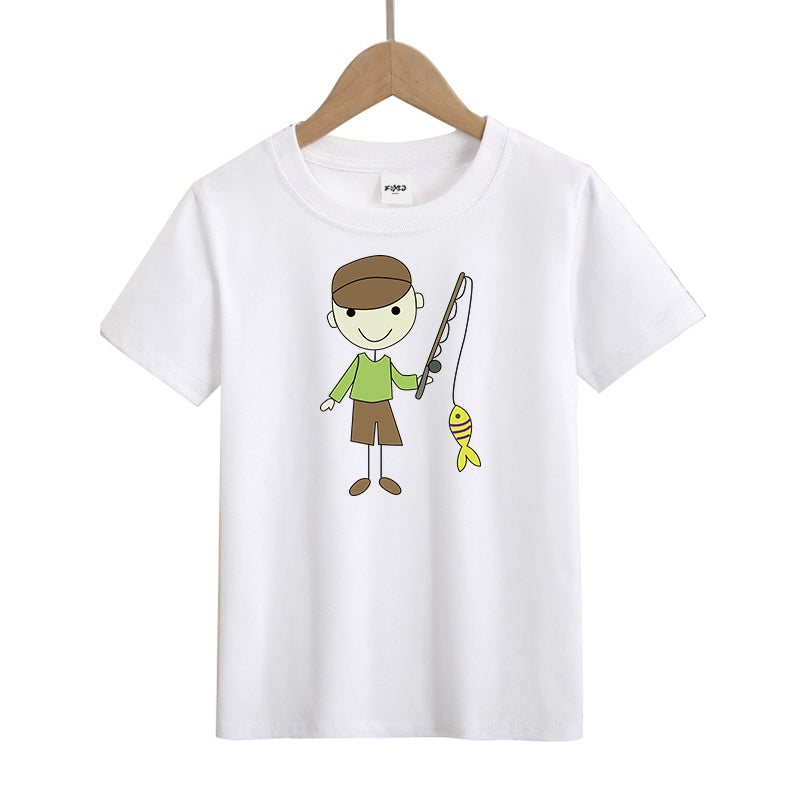 Boy fishing Kid's T-Shirts