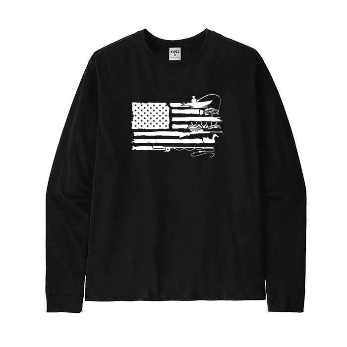 Fishing and Hunting American Flag Long Sleeve T-Shirt