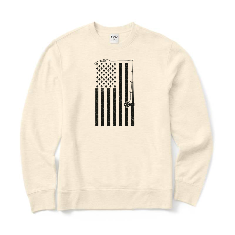 Fishing American Flag Crewneck Sweatshirt