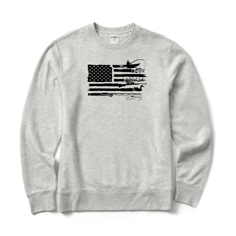 Fishing and Hunting American Flag Crewneck Sweatshirt