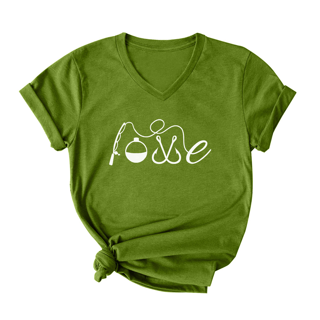 LOVE FISHING V Neck T-Shirt for Women