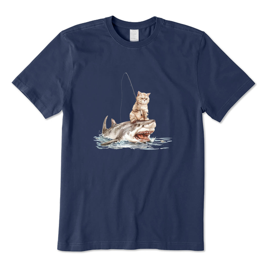 Cat Fishing on Shark T-Shirt