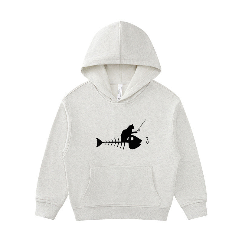 Cat Fishing on A Fish Bone Kid's Hoodie