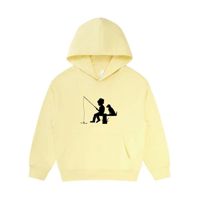 Little Boy Fishing with Dog Kid's Hoodie