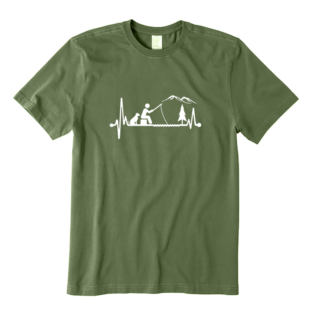 With Dog Fishing Heartbeat Lifeline T-Shirt