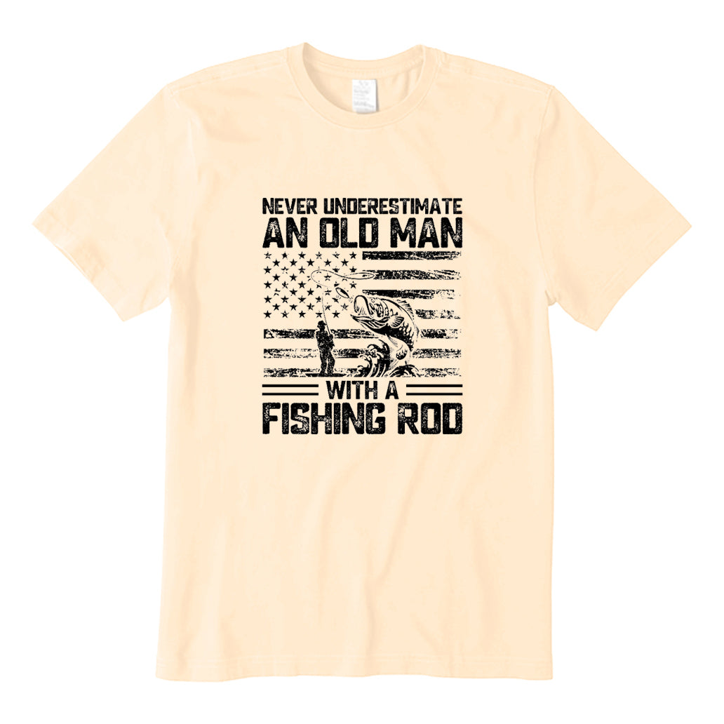 Never Underestimate An Old Man with A Fishing Rod T-Shirt