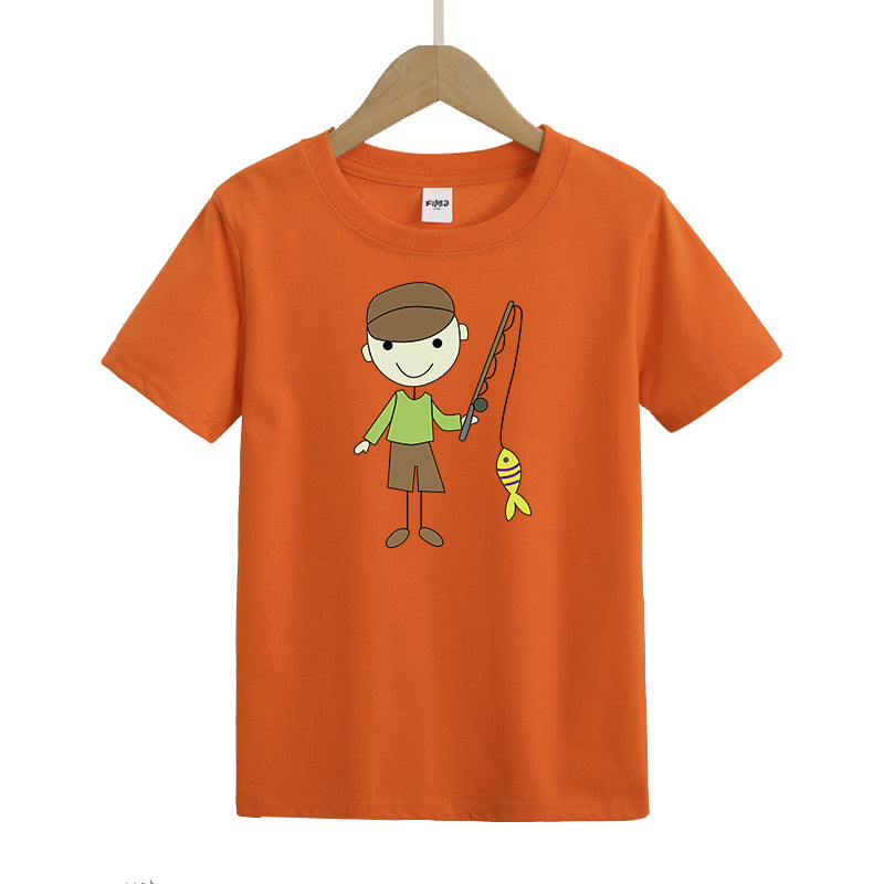 Boy fishing Kid's T-Shirts