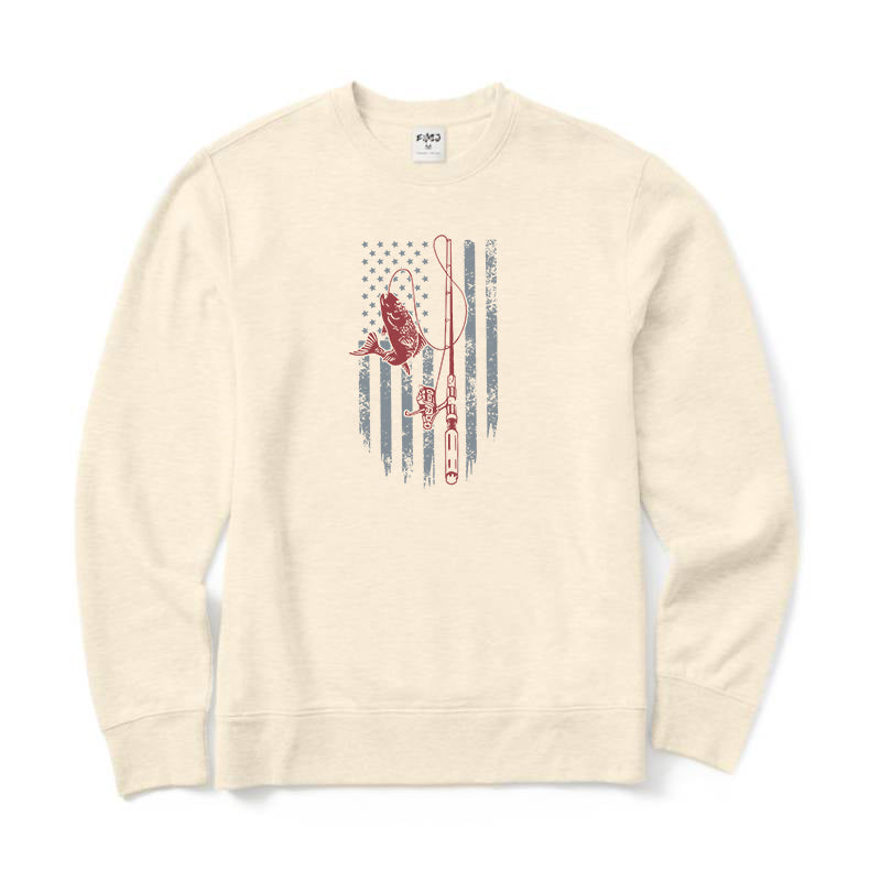 Fishing American Flag Crewneck Sweatshirt