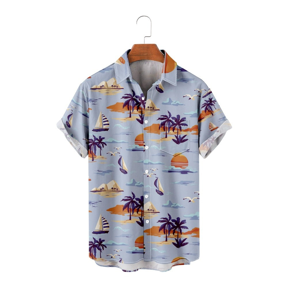 Sea Island Pattern Hawaiian Shirt for Men