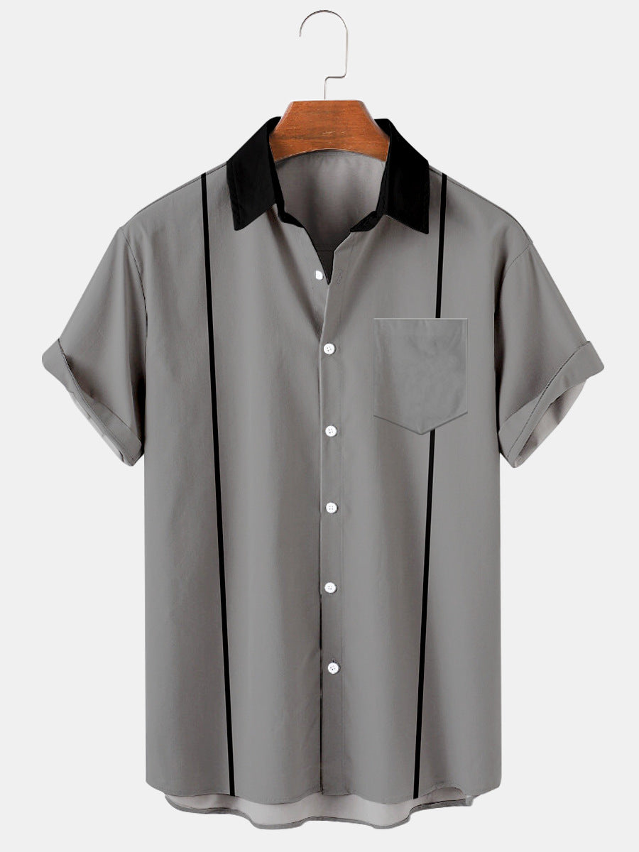 Black Lines Lapel Summer Casual Shirt for Men
