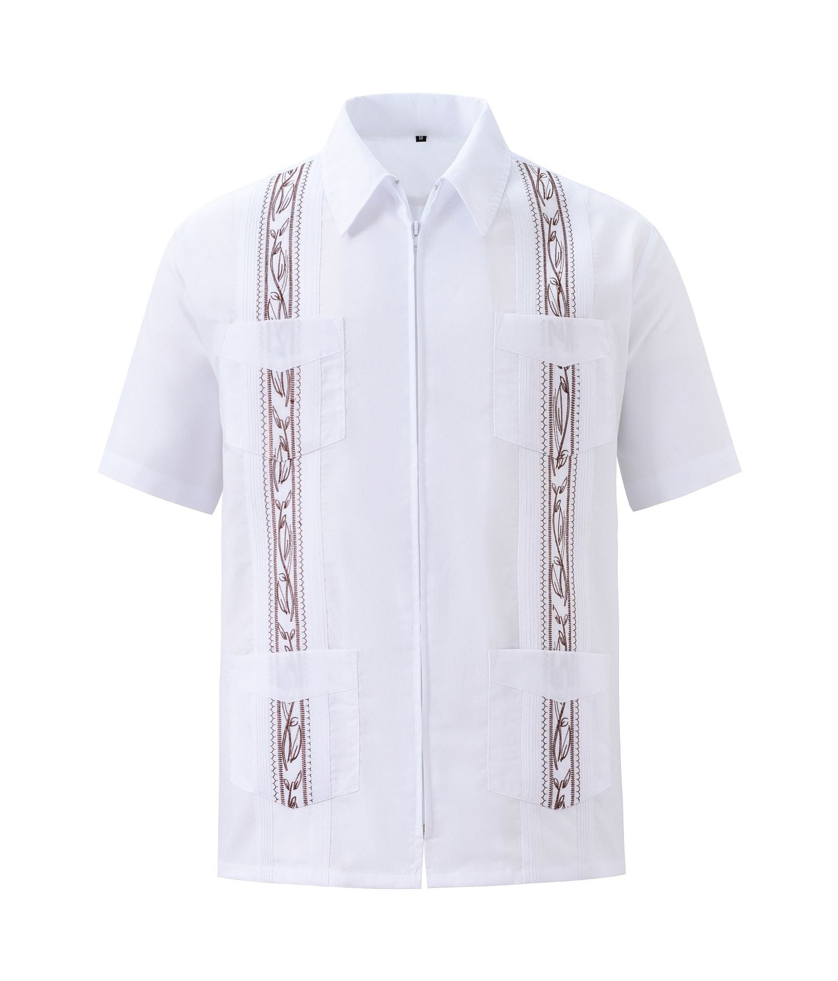 Four Pocket Embroidered Zipper Shirt for Men