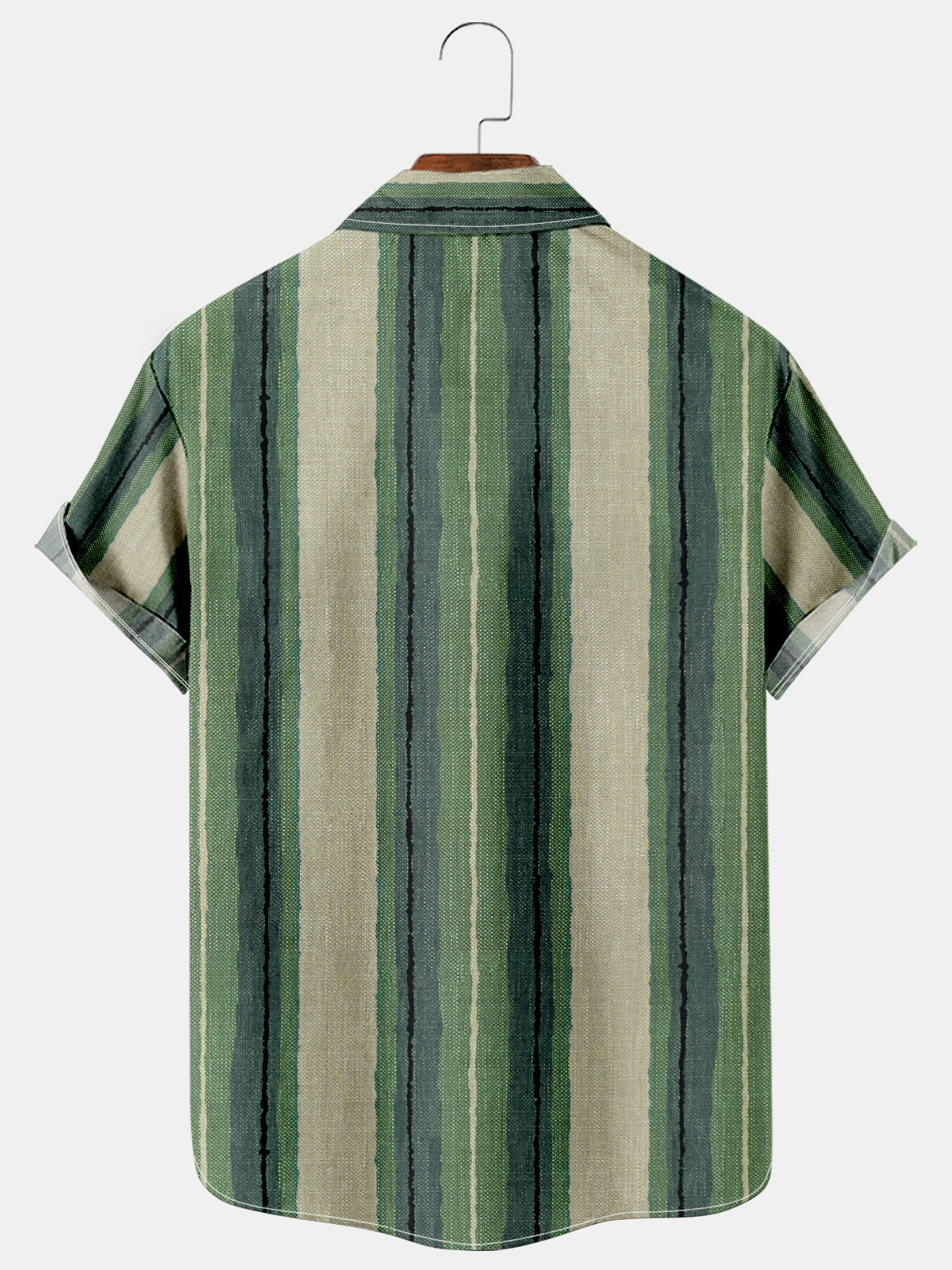 Green Vertical Stripes Holiday Style Casual Shirt for Men