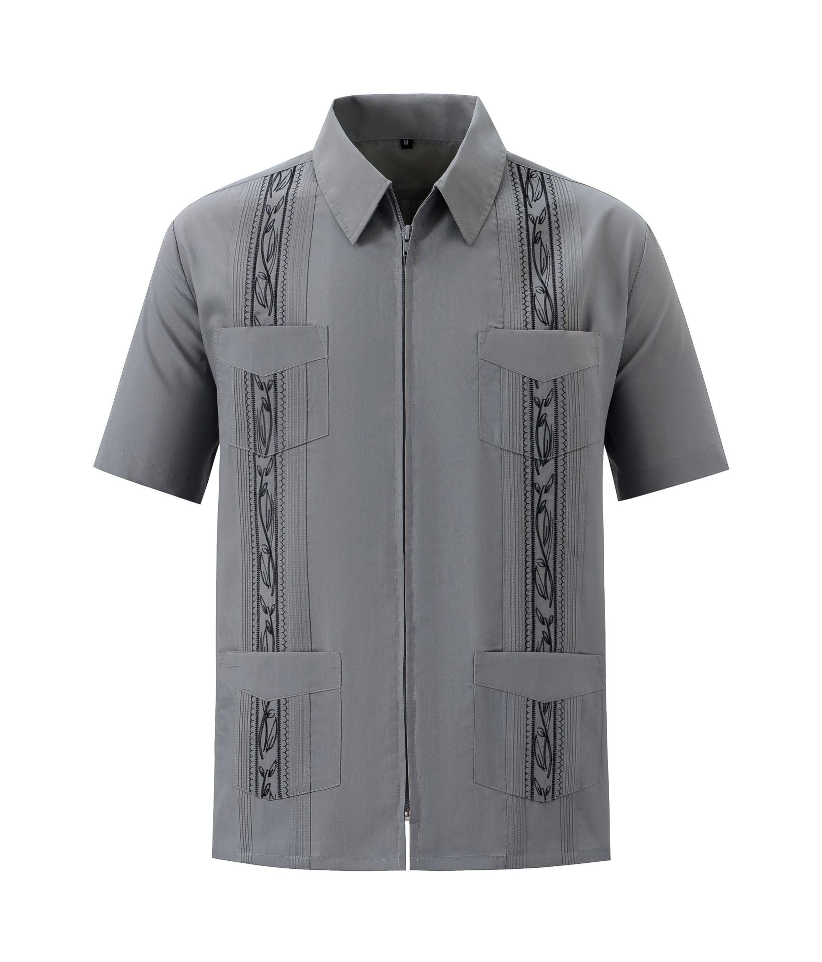 Four Pocket Embroidered Zipper Shirt for Men