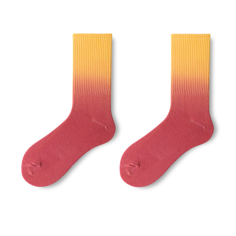  Gradient Color Socks 5 Pack-yellow gradient red