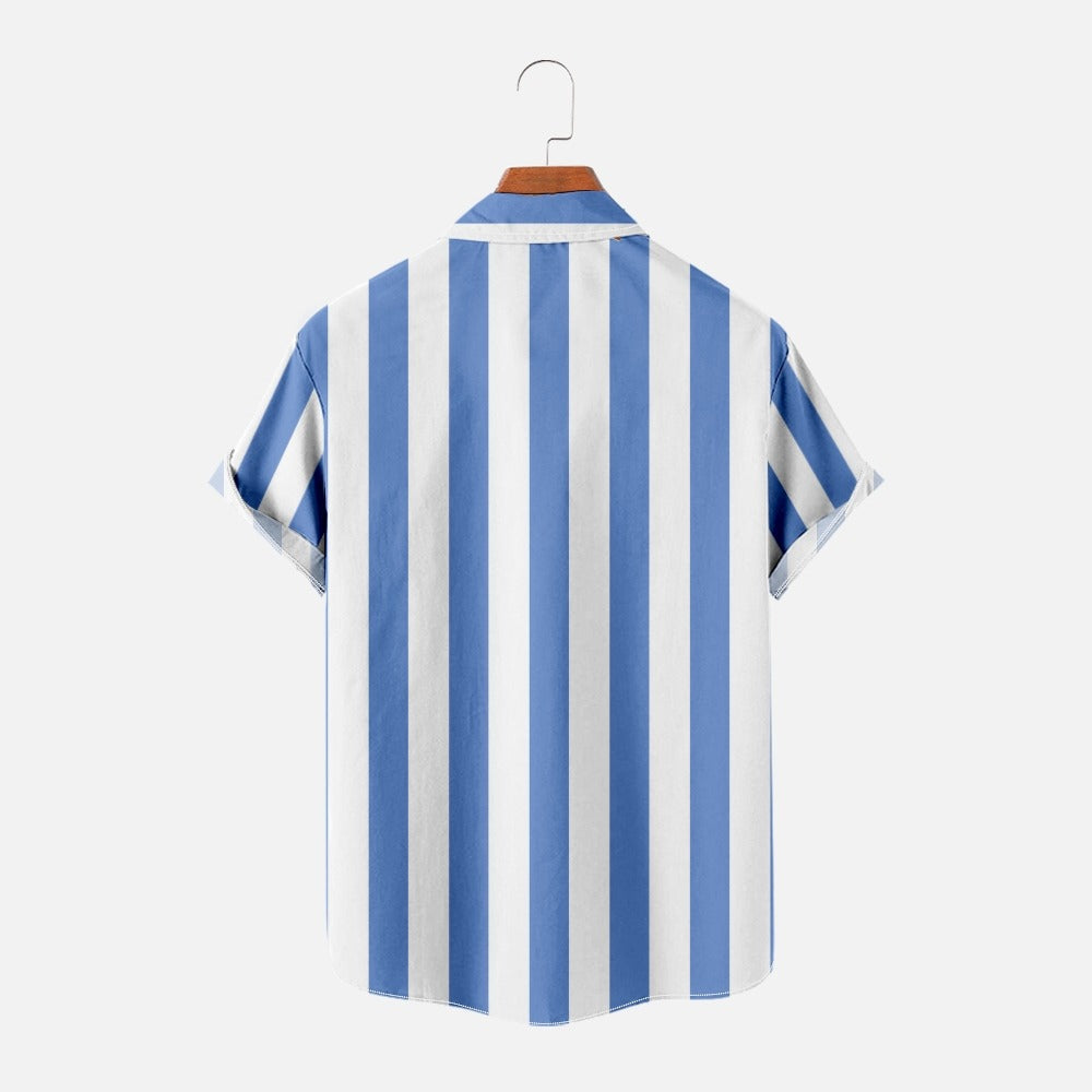 Coconut Tree Logo Solid Color Vertical Stripes Summer Casual Shirt for Men