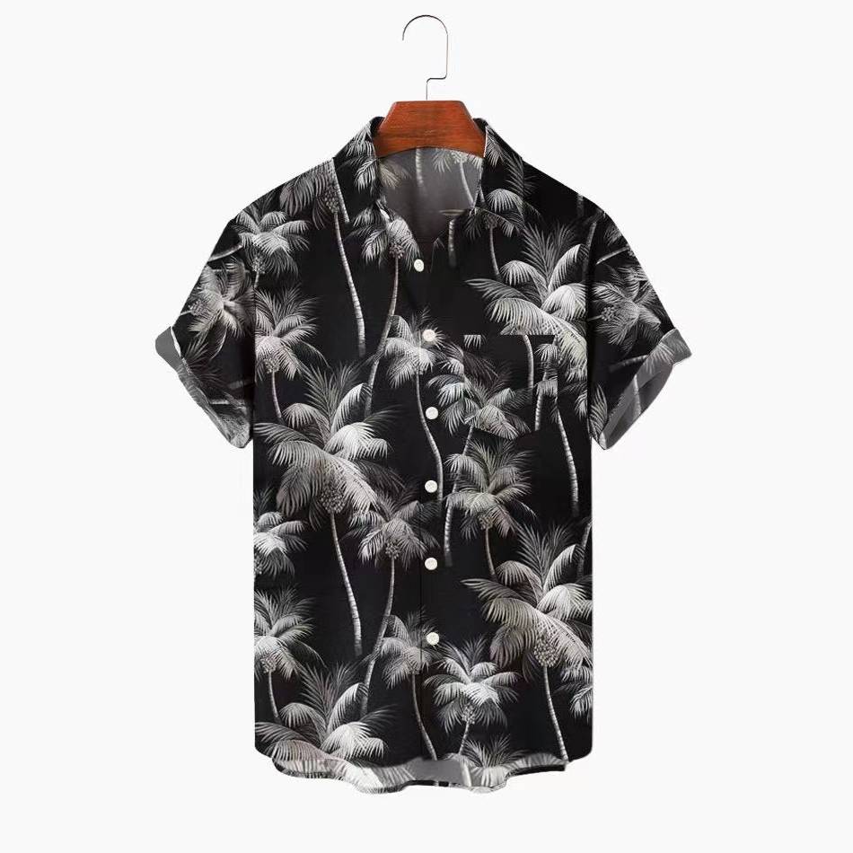 Coconut Tree Black Hawaiian Shirt for Men