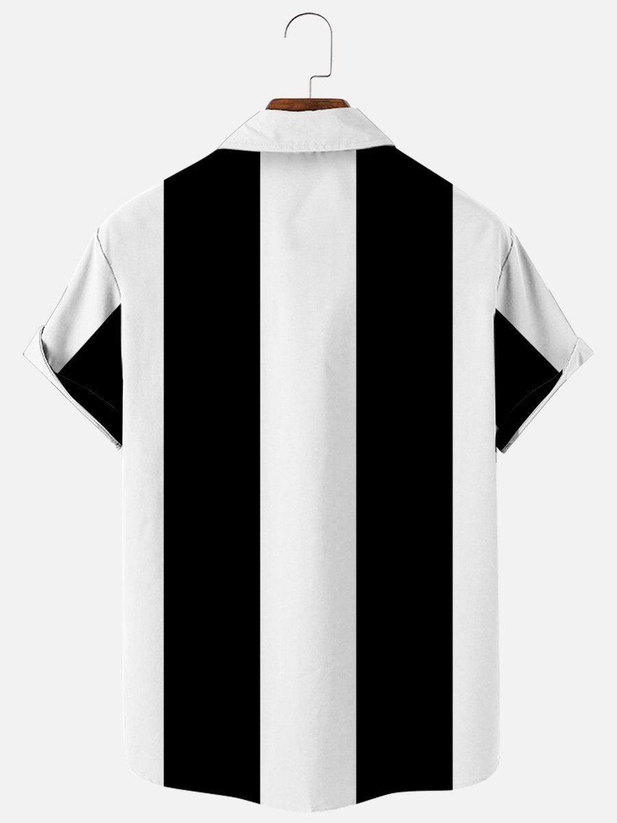 Black and White Basic Bowling Shirt for Men